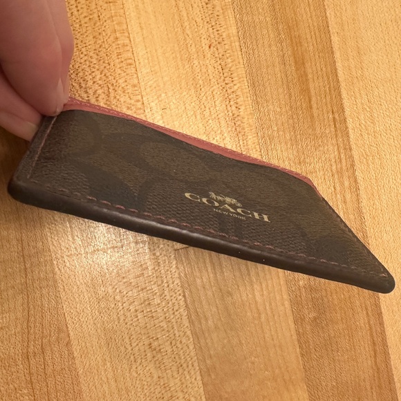 Coach slim ID and credit card leather wallet brown signature "C" & dusty pink. - Picture 4 of 6